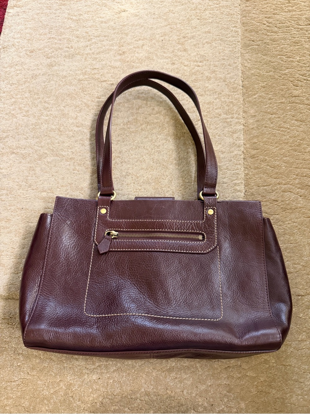 Vintage Etienne Aigner Burgundy Pebbled Leather Tote Shoulder Bag Gold Hardware